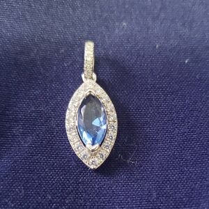 Blue Marquise Crystal Halo Pendant Necklace - 925 Silver